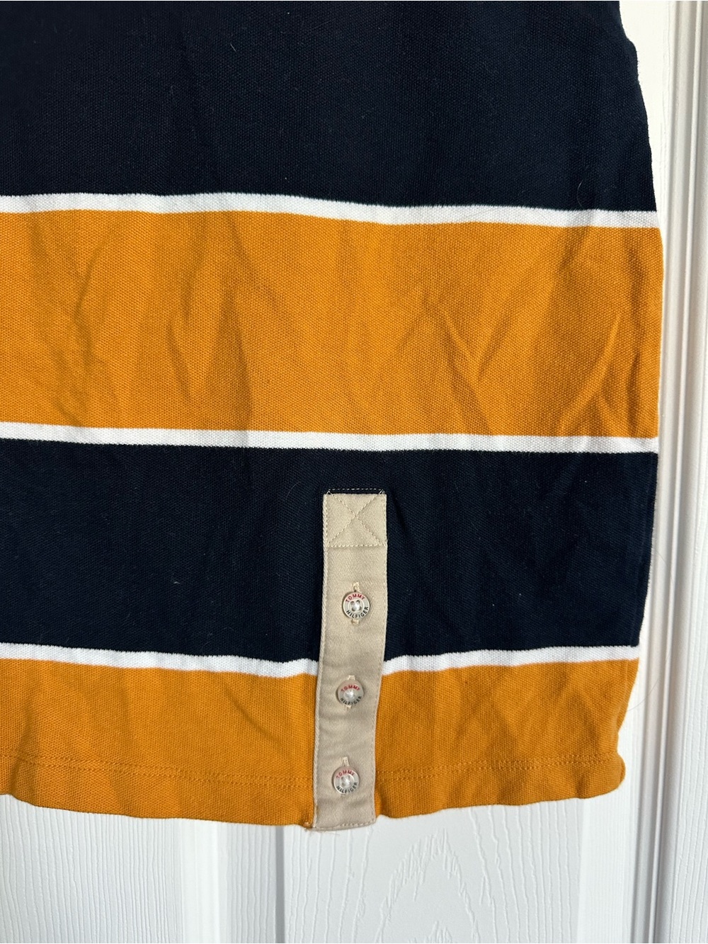 Tommy Hilfigure Striped Navy and Mustard Knit Mini Skirt - Picture 2 of 5